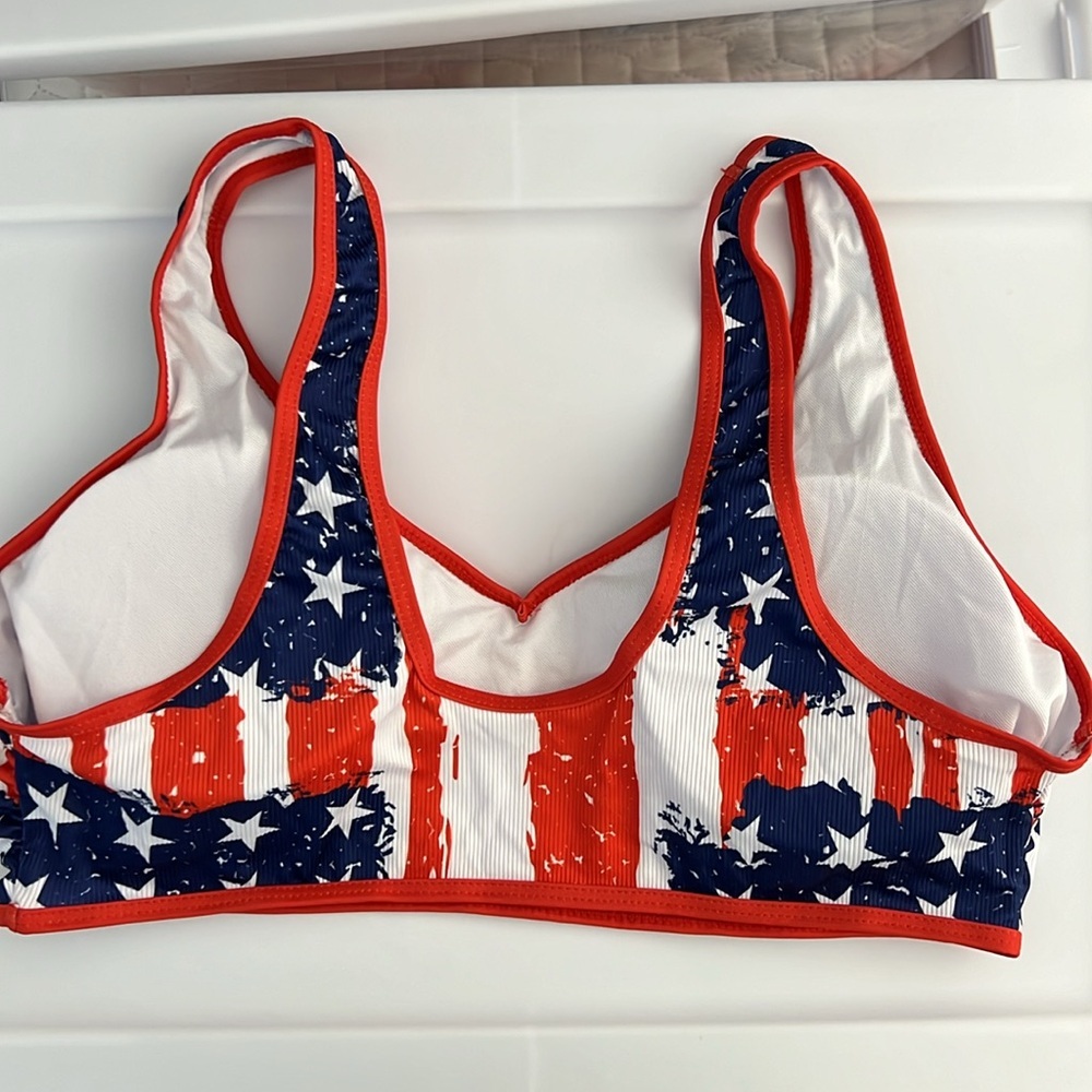 Plus Size American Flag Stars Stripes High Waisted Bikini Set - Picture 3 of 10